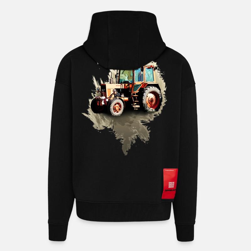 Biélorussie MTZ 82 Tracteur - Veste à capuche bio épaisse oversize fabriqué en UE - SOLID BLACK