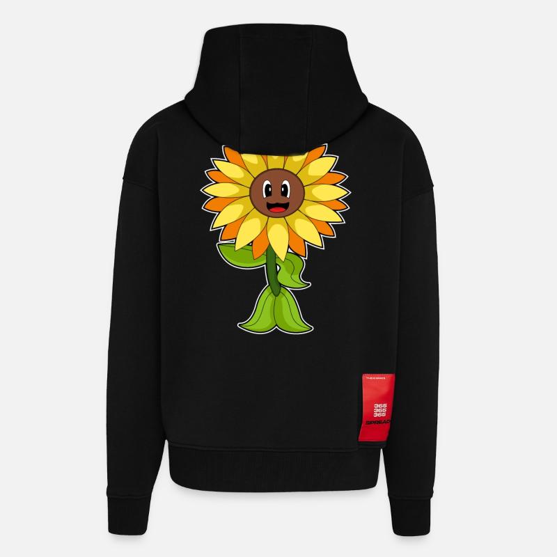 Fleurs de tournesol - Veste à capuche bio épaisse oversize fabriqué en UE - SOLID BLACK