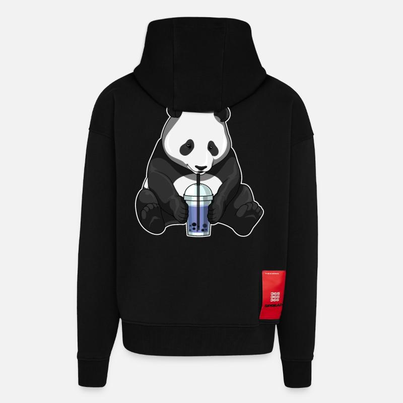 Panda Bubble Tea - Zip Hoodie - made by SPREAD - SOLID BLACK