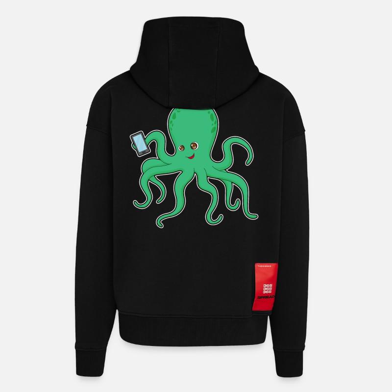 Octopus Mobile - Veste à capuche bio épaisse oversize fabriqué en UE - SOLID BLACK