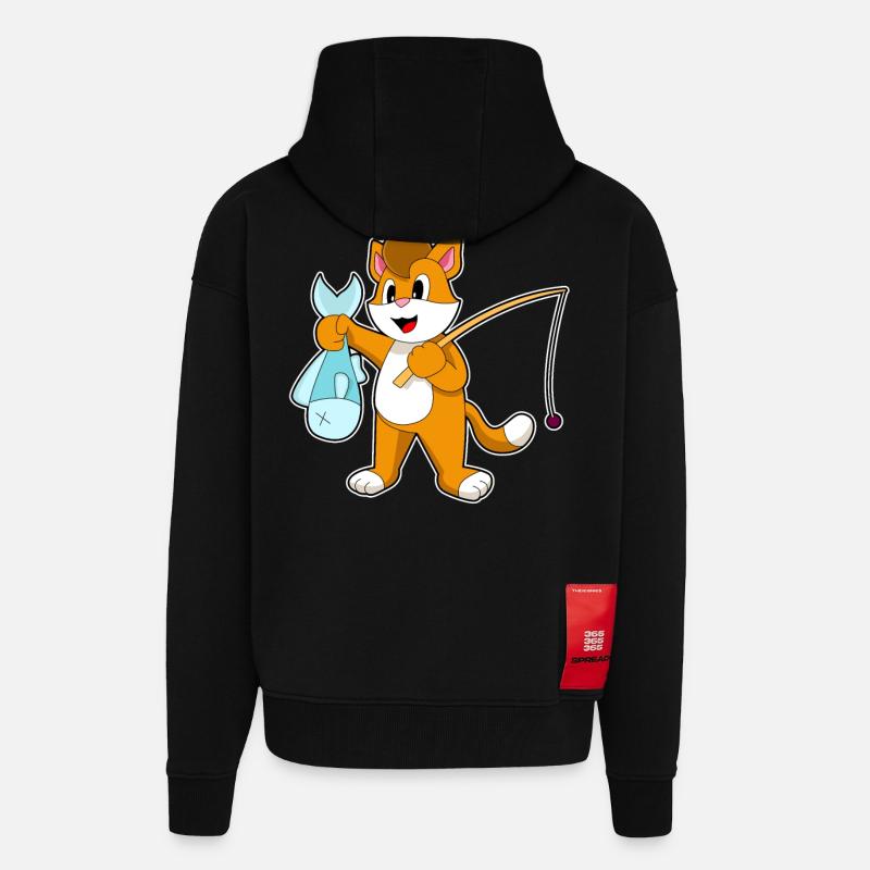 Pêche au chat pêcheur - Veste à capuche bio épaisse oversize fabriqué en UE - SOLID BLACK