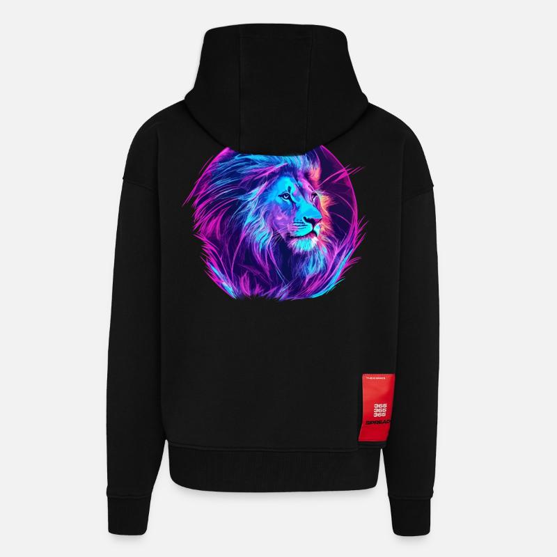 Lion Vaporwave EDM - Veste à capuche bio épaisse oversize fabriqué en UE - SOLID BLACK