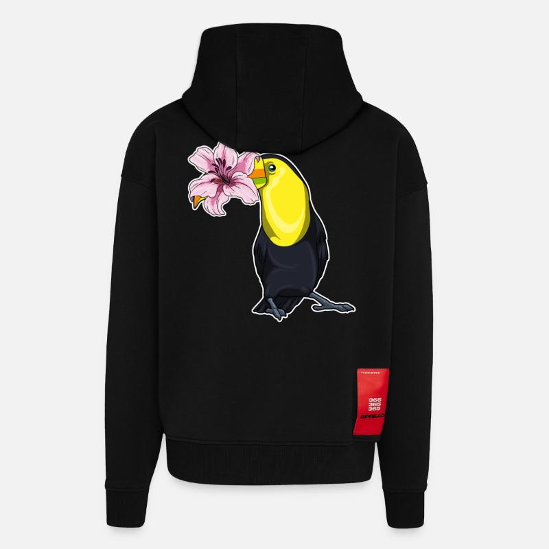 Toucan Fleurs de lys - Veste à capuche bio épaisse oversize fabriqué en UE - SOLID BLACK