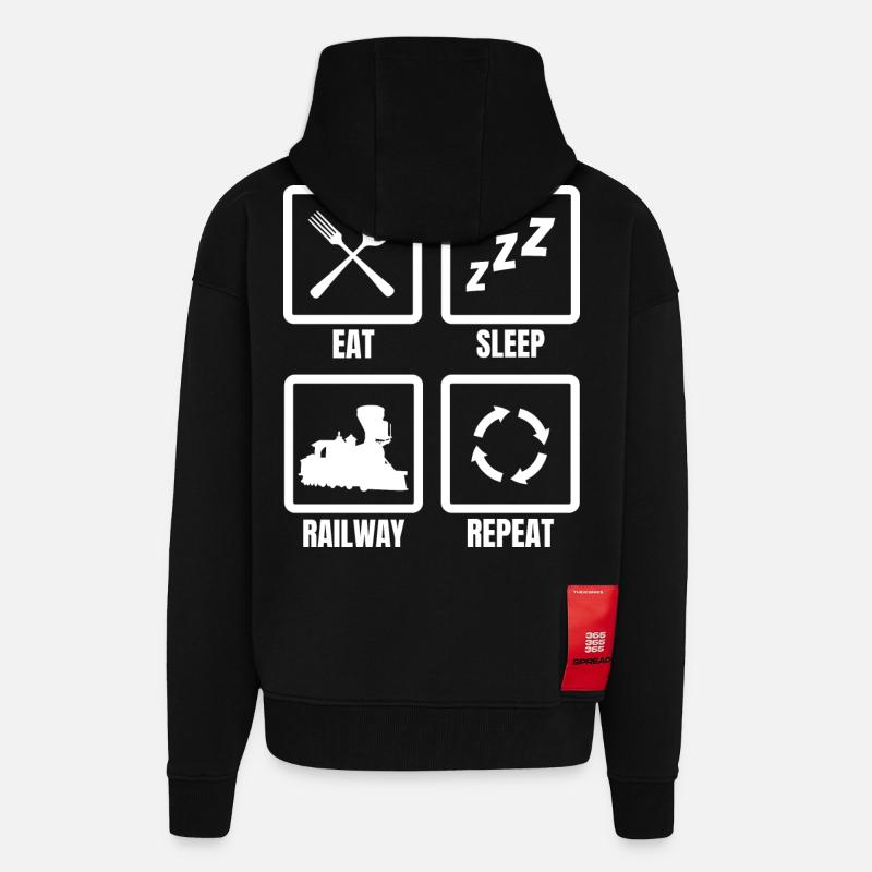 Manger Dormir Train Répéter - Veste à capuche bio épaisse oversize fabriqué en UE - SOLID BLACK