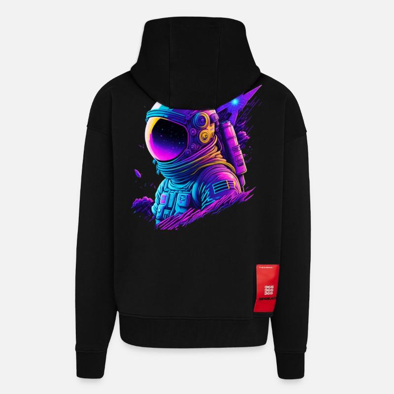 Synthwave Astronaute Space Explorer - Veste à capuche bio épaisse oversize fabriqué en UE - SOLID BLACK