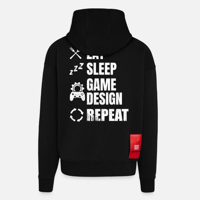 Routine du concepteur de jeu - Veste à capuche bio épaisse oversize fabriqué en UE - SOLID BLACK
