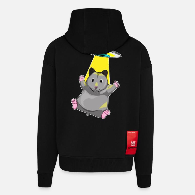 Hamster Spaceship Space - Veste à capuche bio épaisse oversize fabriqué en UE - SOLID BLACK