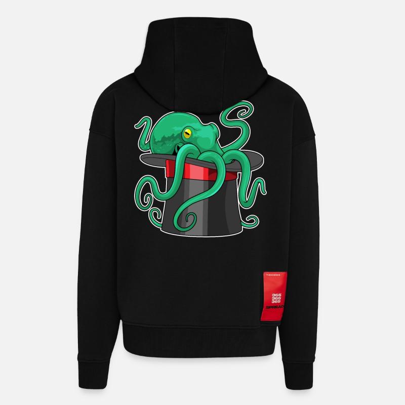 Octopus Wizard Cylindre - Veste à capuche bio épaisse oversize fabriqué en UE - SOLID BLACK