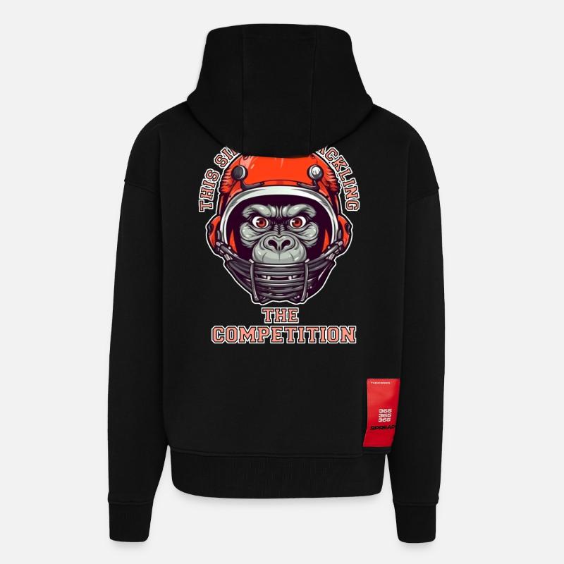 Singe confiant accepte le défi - Veste à capuche bio épaisse oversize fabriqué en UE - SOLID BLACK