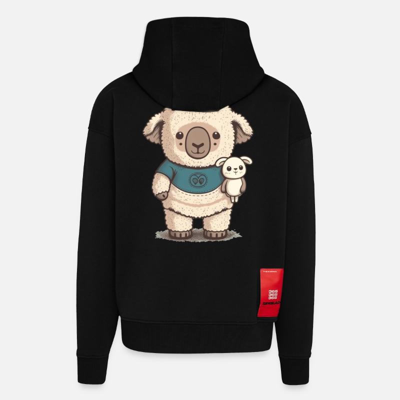 Mouton endormi avec peluche - Veste à capuche bio épaisse oversize fabriqué en UE - SOLID BLACK