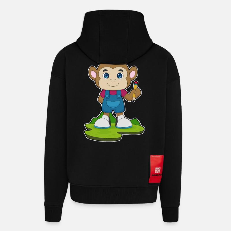 École Monkey Pencil - Veste à capuche bio épaisse oversize fabriqué en UE - SOLID BLACK