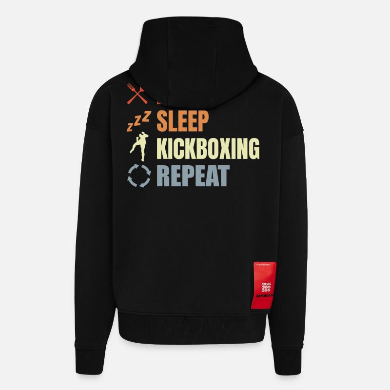 Manger du sommeil Kickbox Répéter - Veste à capuche bio épaisse oversize fabriqué en UE - SOLID BLACK