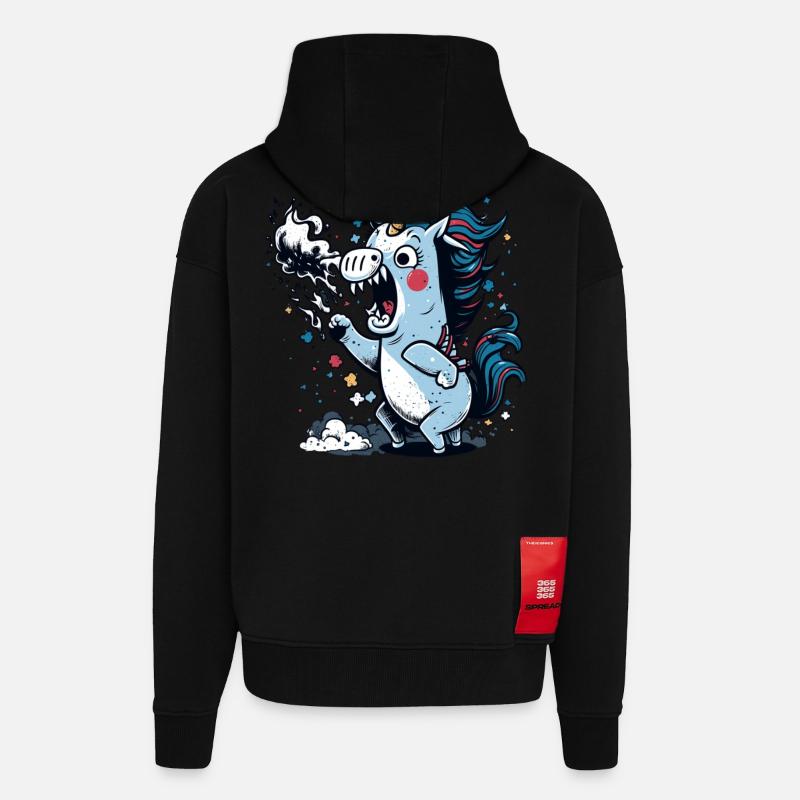Wütendes Einhorn speiht Feuer - Zip Hoodie - made by SPREAD - SOLID BLACK