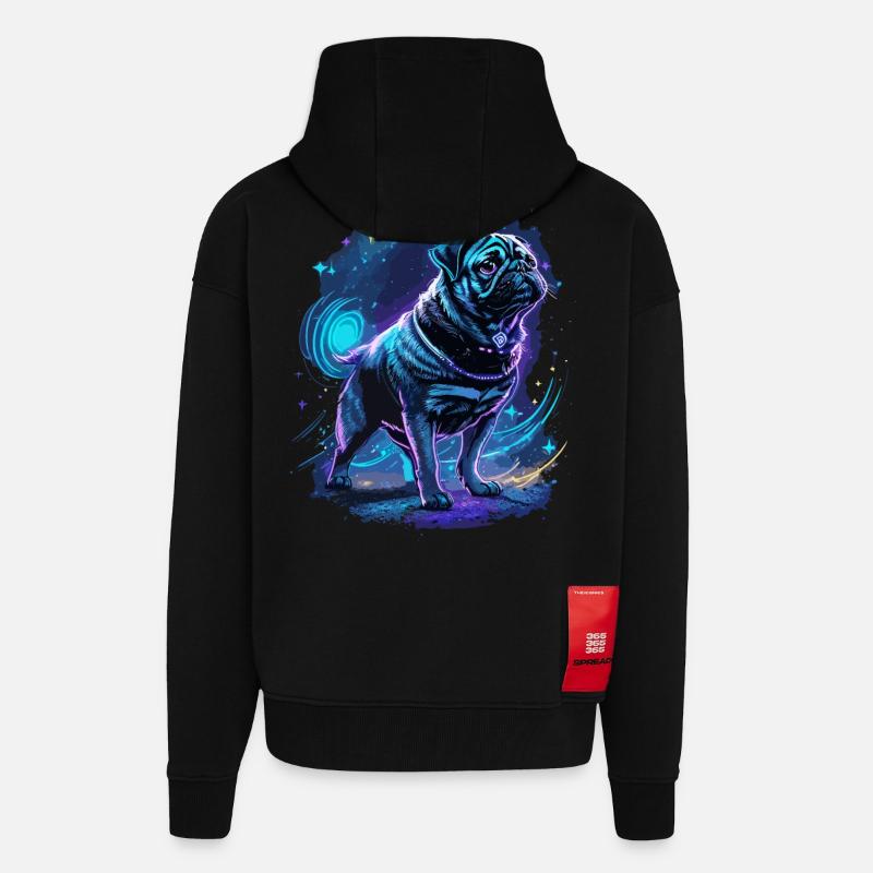 Pug Midnight Magic - Zip Hoodie - made by SPREAD - SOLID BLACK