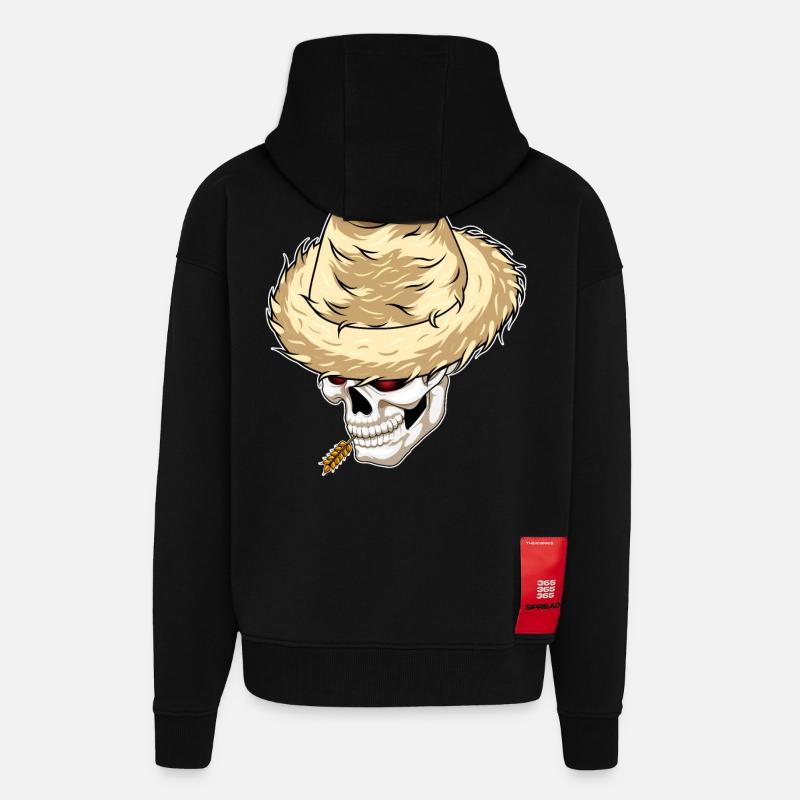 Ferme de blé Skull Farmer - Veste à capuche bio épaisse oversize fabriqué en UE - SOLID BLACK