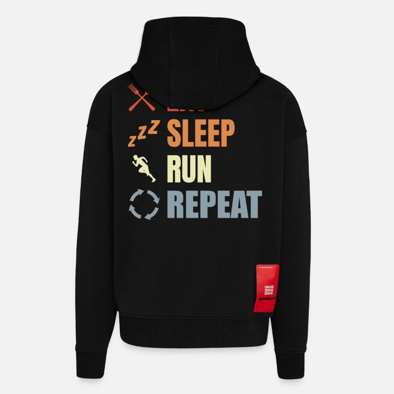 Manger, dormir, courir, répéter - Veste à capuche bio épaisse oversize fabriqué en UE - SOLID BLACK