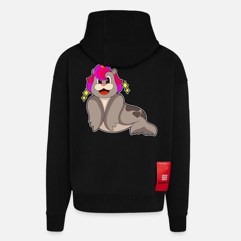 Licorne de phoque - Veste à capuche bio épaisse oversize fabriqué en UE - SOLID BLACK