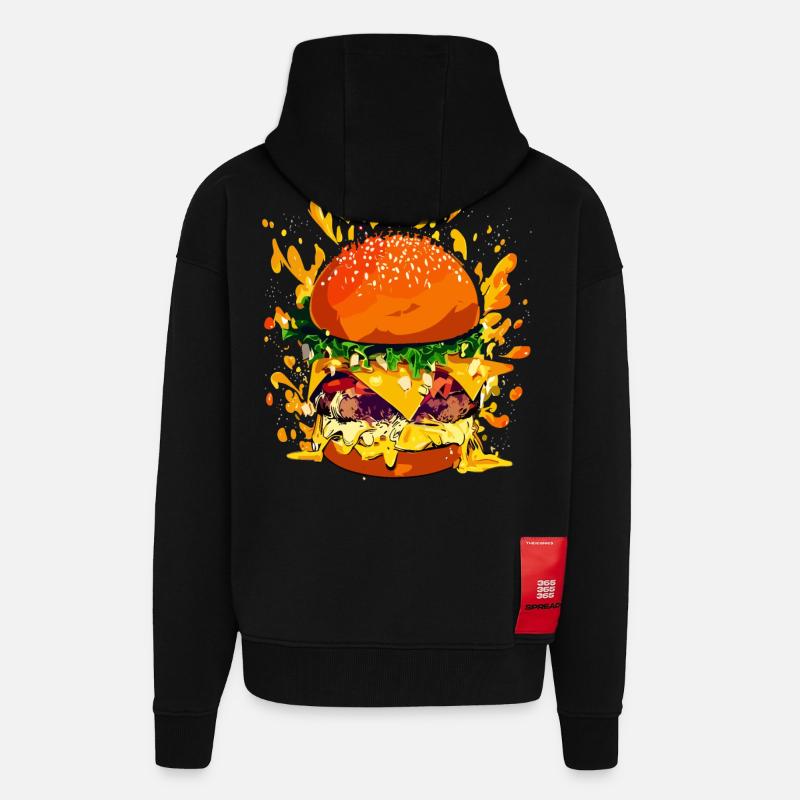 Extravaganter Cheeseburger mit Käse Splatter - Zip Hoodie - made by SPREAD - SOLID BLACK