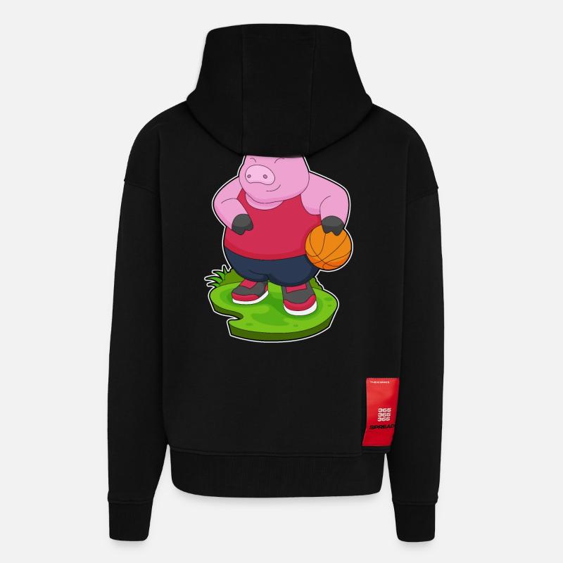 Cochon Basketteur Basketteur - Veste à capuche bio épaisse oversize fabriqué en UE - SOLID BLACK