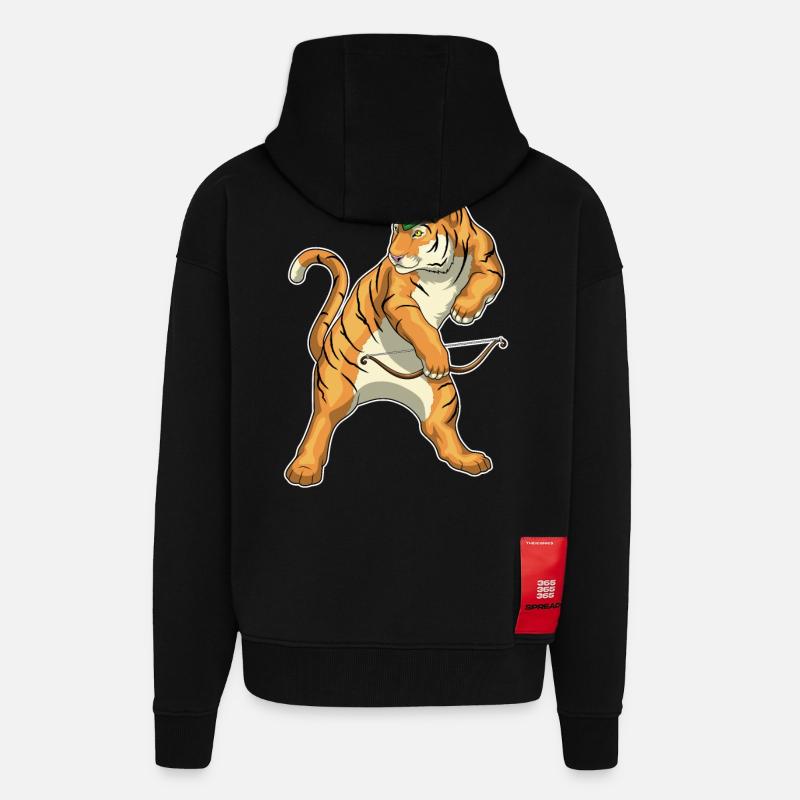 Tiger Bogenschütze Bogen - Zip Hoodie - made by SPREAD - SOLID BLACK