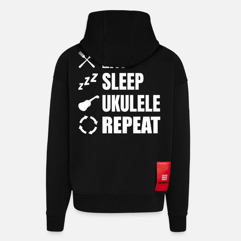 Eat Sleep Ukulélé Repeat - Veste à capuche bio épaisse oversize fabriqué en UE - SOLID BLACK