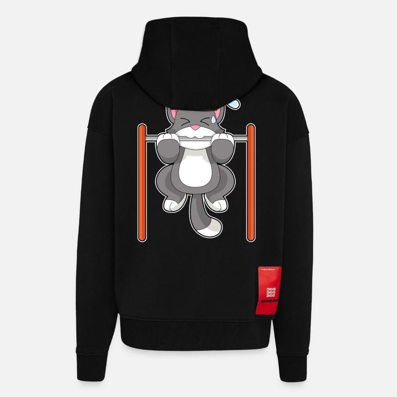 Cat Bodybuilder Pull-ups Bodybuilding - Zip Hoodie - made by SPREAD - SOLID BLACK
