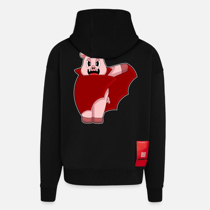 Cochon Halloween Bat - Veste à capuche bio épaisse oversize fabriqué en UE - SOLID BLACK
