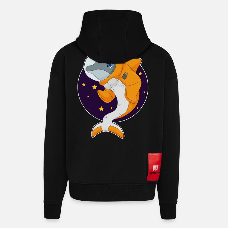 Dauphin Astronaute Espace - Veste à capuche bio épaisse oversize fabriqué en UE - SOLID BLACK