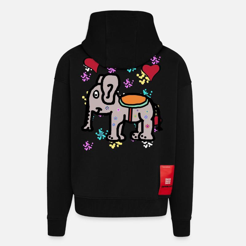 Inde Éléphant Éléphant Proboscis Pachyderme Enfants - Veste à capuche bio épaisse oversize fabriqué en UE - SOLID BLACK