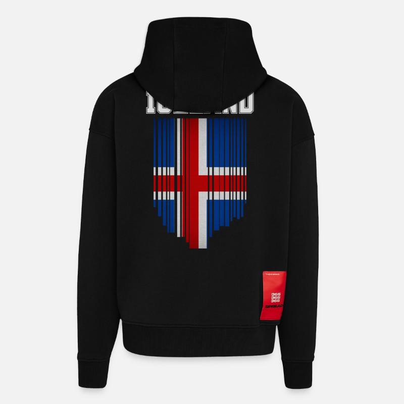 Drapeau de l’Islande, fierté islandaise - Veste à capuche bio épaisse oversize fabriqué en UE - SOLID BLACK