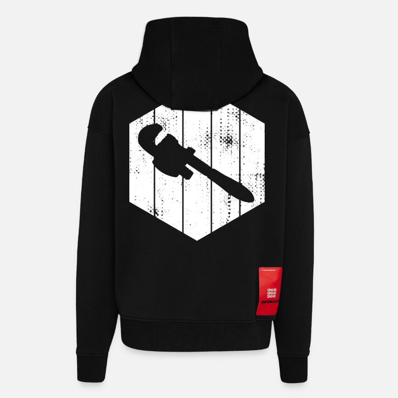 Croquis de clé à pipe - Veste à capuche bio épaisse oversize fabriqué en UE - SOLID BLACK