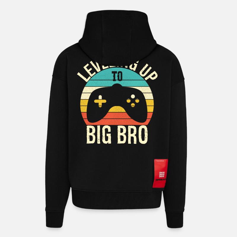 Leveling up to Big Bro - Veste à capuche bio épaisse oversize fabriqué en UE - SOLID BLACK