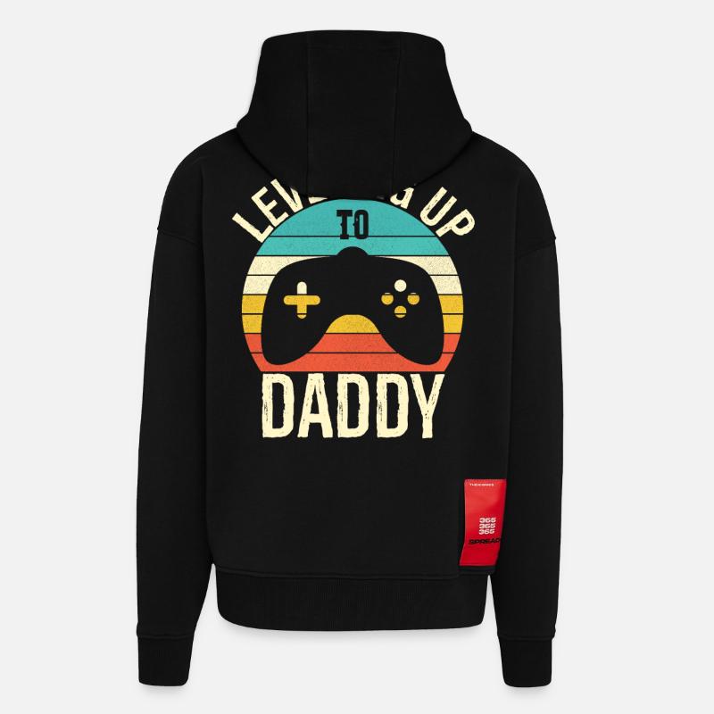 Leveling up to daddy - Veste à capuche bio épaisse oversize fabriqué en UE - SOLID BLACK