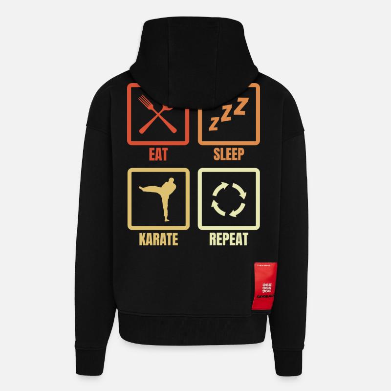 Manger Sommeil Karaté Répéter - Veste à capuche bio épaisse oversize fabriqué en UE - SOLID BLACK