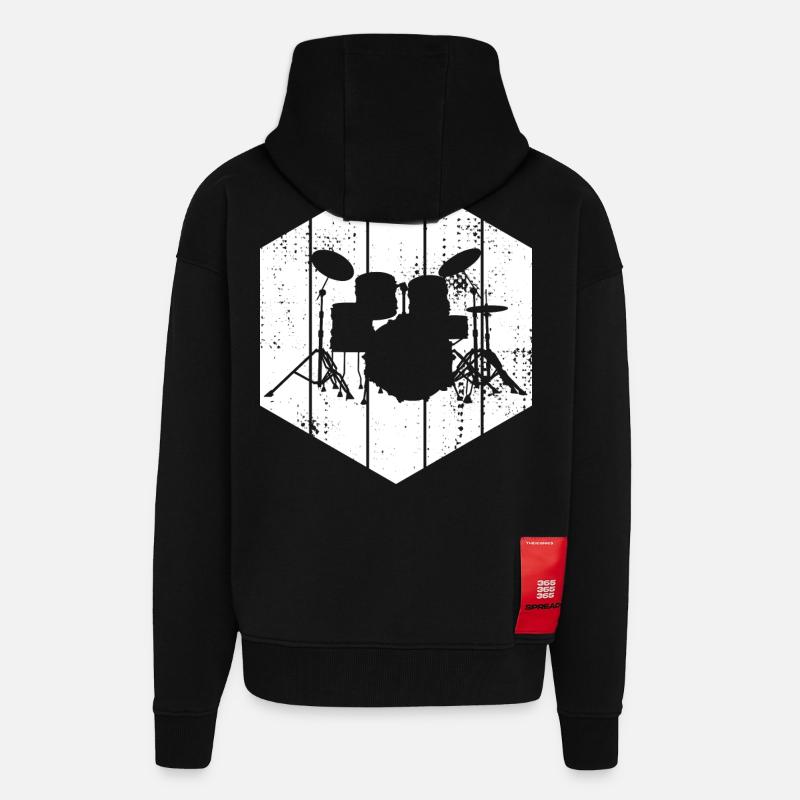 Dessin de la batterie - Veste à capuche bio épaisse oversize fabriqué en UE - SOLID BLACK