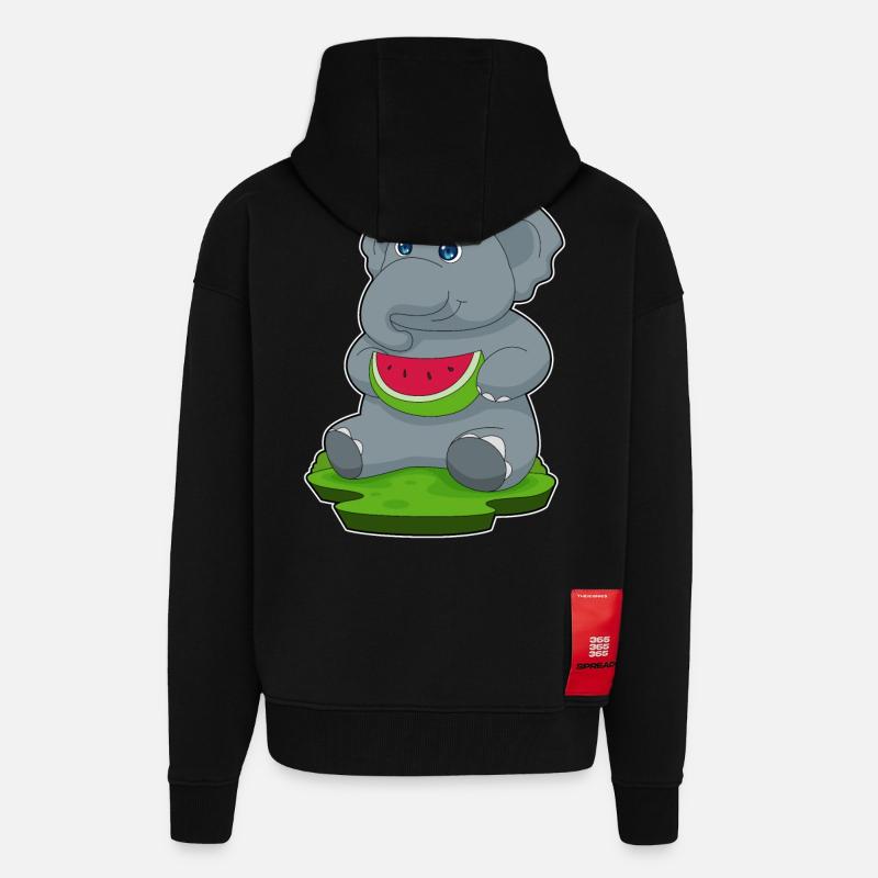Pastèque éléphant - Veste à capuche bio épaisse oversize fabriqué en UE - SOLID BLACK