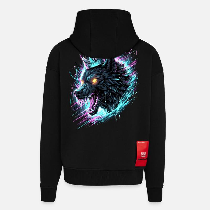Royal Wolf Synthwave - Veste à capuche bio épaisse oversize fabriqué en UE - SOLID BLACK