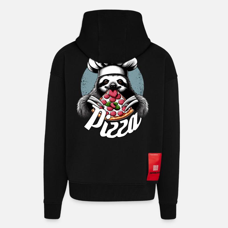Pizza Yummy Sloth Gift - Zip Hoodie - made by SPREAD - SOLID BLACK