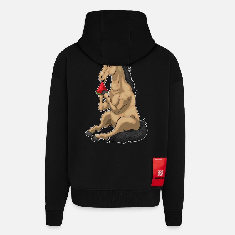 Pastèque cheval - Veste à capuche bio épaisse oversize fabriqué en UE - SOLID BLACK