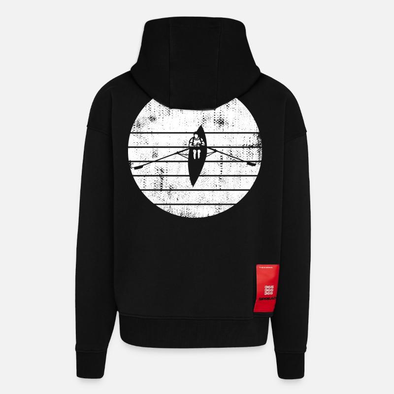 Dessin de bateau à rames - Veste à capuche bio épaisse oversize fabriqué en UE - SOLID BLACK