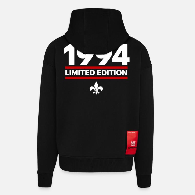 1994 Édition limitée - Veste à capuche bio épaisse oversize fabriqué en UE - SOLID BLACK