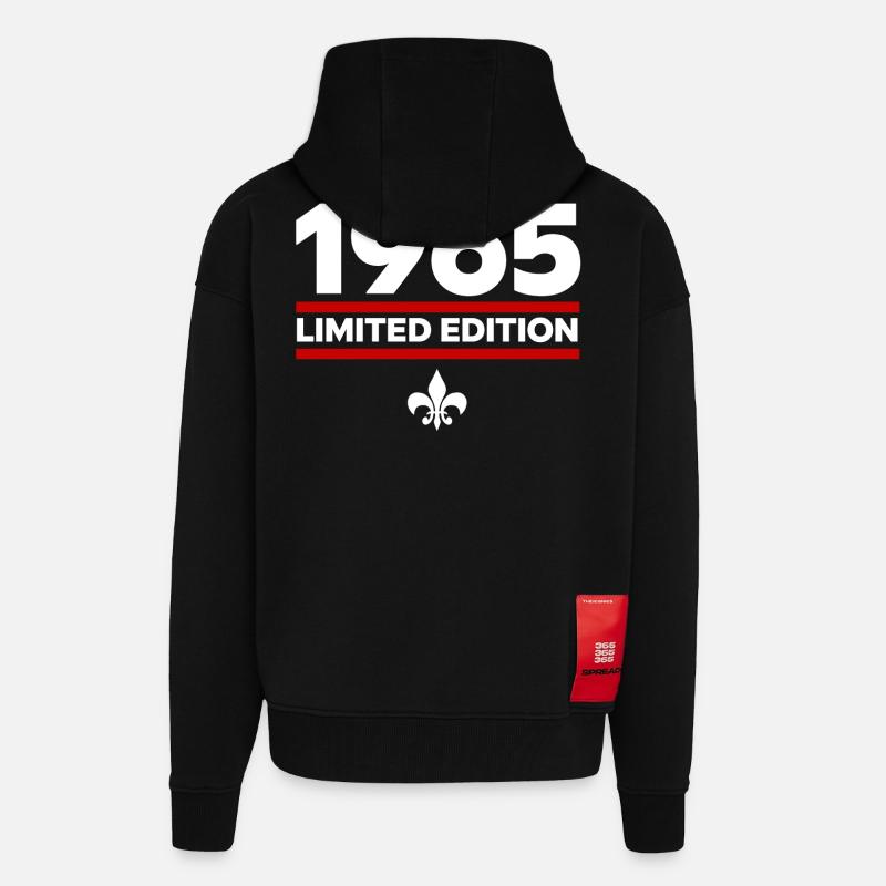 Édition limitée de 1965 - Veste à capuche bio épaisse oversize fabriqué en UE - SOLID BLACK