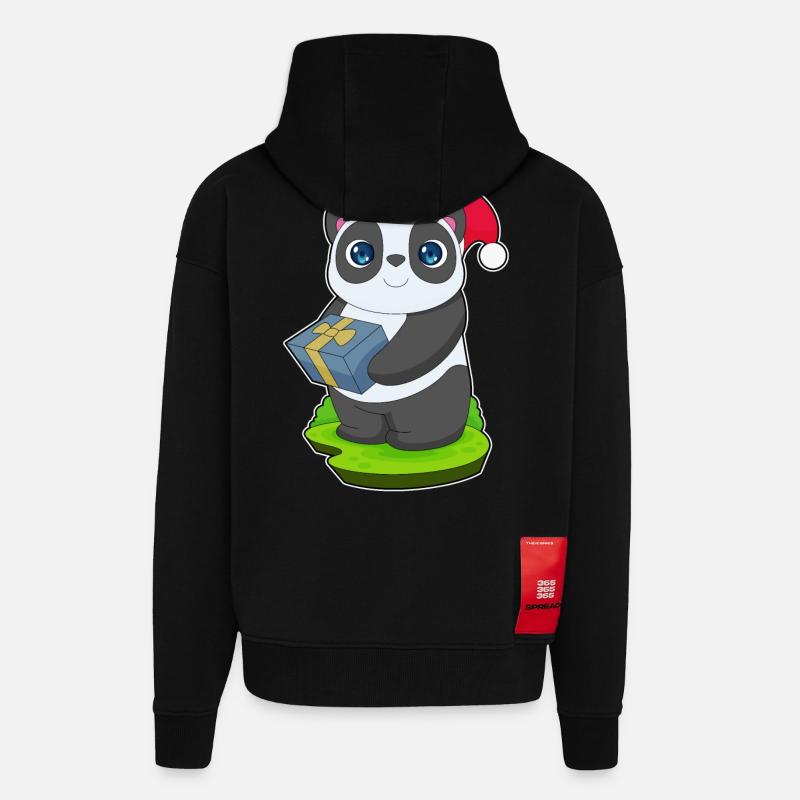 Panda Christmas Package - Zip Hoodie - made by SPREAD - SOLID BLACK