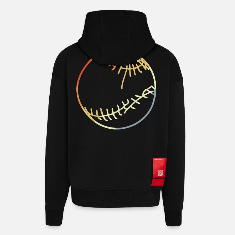 Dessin de balle de baseball - Veste à capuche bio épaisse oversize fabriqué en UE - SOLID BLACK