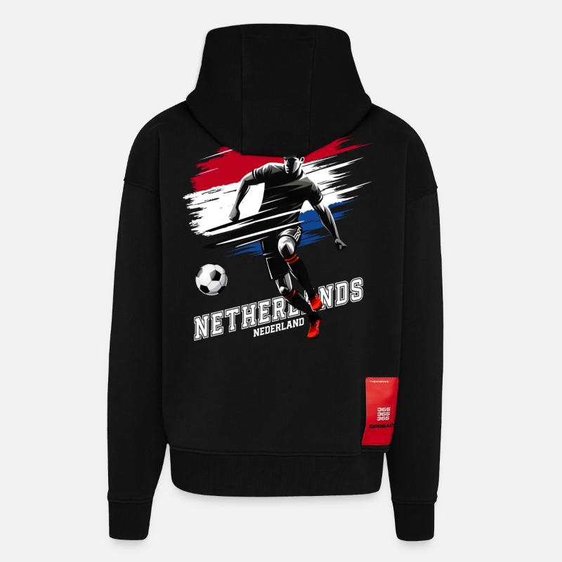 Football Pays-Bas Pays-Bas Drapeau Drapeau - Veste à capuche bio épaisse oversize fabriqué en UE - SOLID BLACK