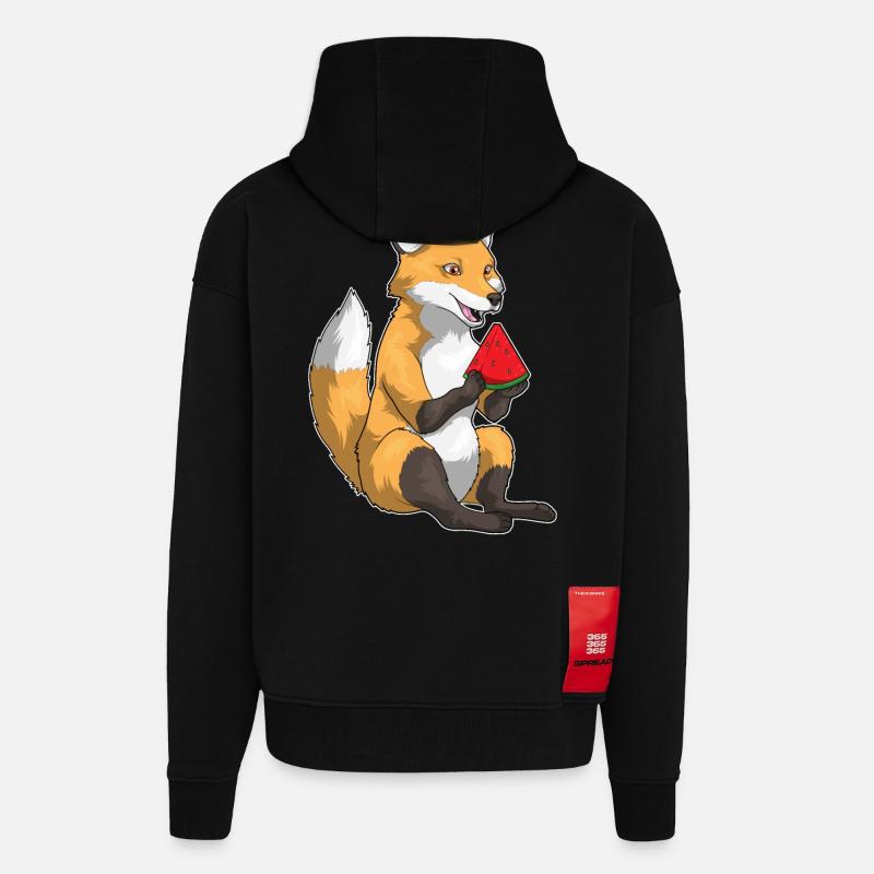 Fruit de la pastèque Fox - Veste à capuche bio épaisse oversize fabriqué en UE - SOLID BLACK