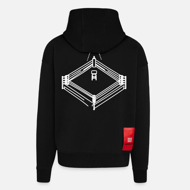 Dessin de ring de boxe - Veste à capuche bio épaisse oversize fabriqué en UE - SOLID BLACK