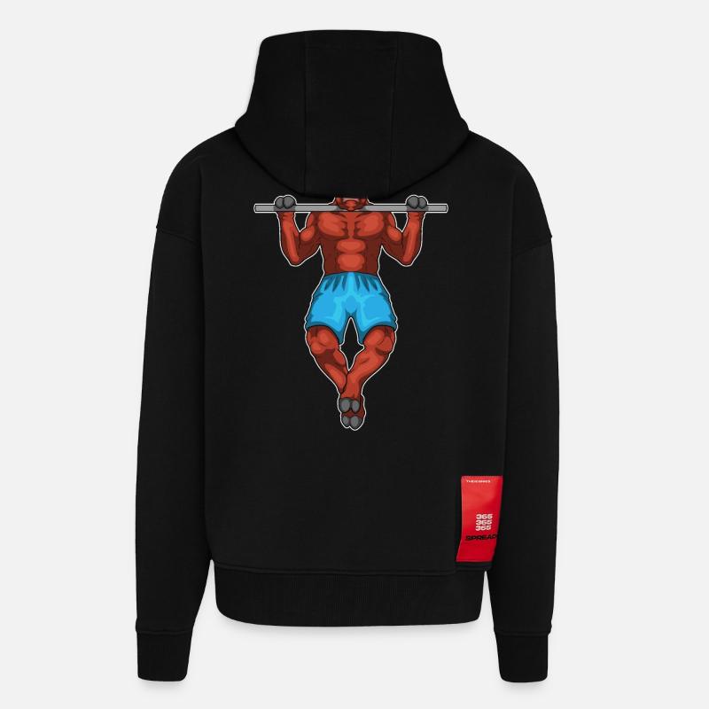 Taurus Bodybuilder Pull-Ups Musculation - Veste à capuche bio épaisse oversize fabriqué en UE - SOLID BLACK
