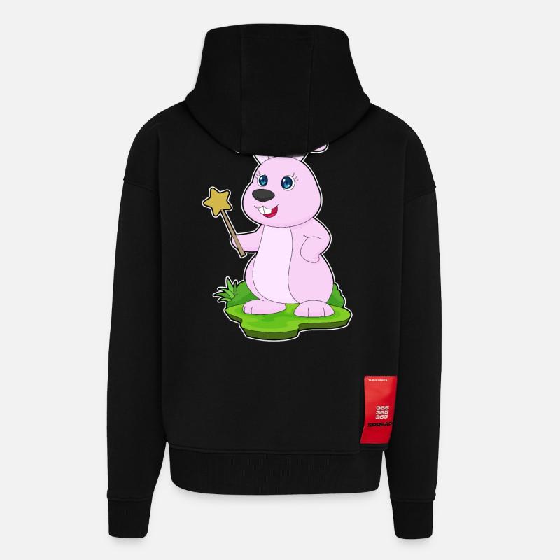 Baguette de sorcier lapin - Veste à capuche bio épaisse oversize fabriqué en UE - SOLID BLACK