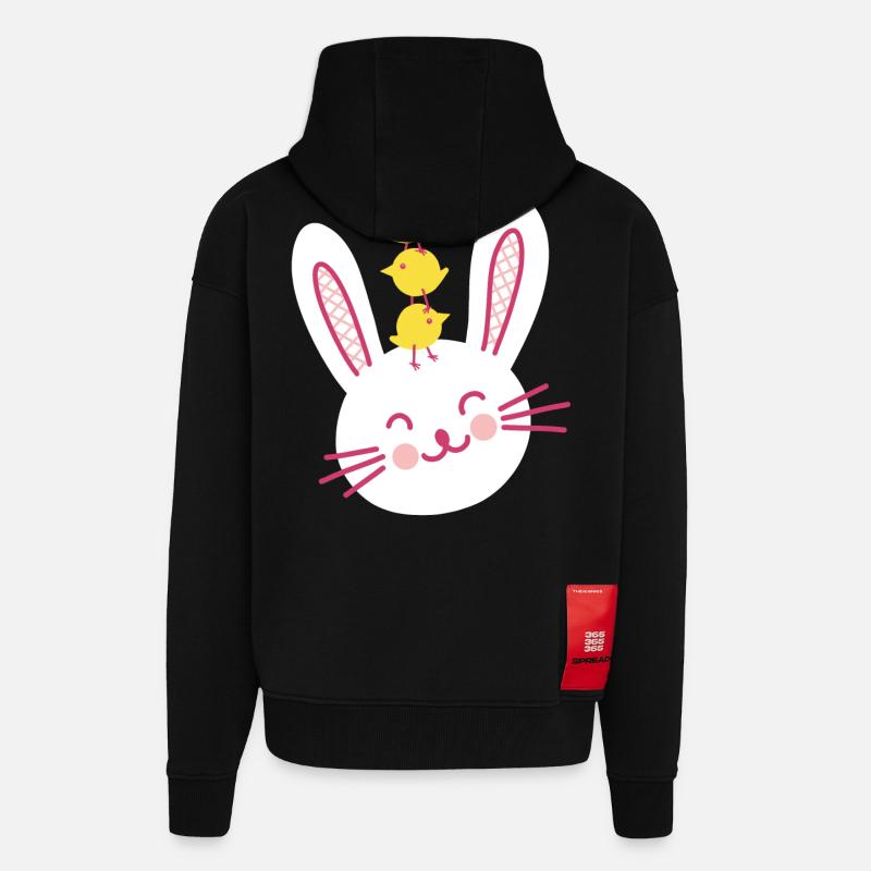 Easter Bunny and Three Cute Chicks - Zip Hoodie - made by SPREAD - SOLID BLACK